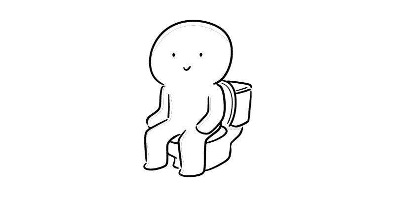 Cartoonish person sitting on a toilet 